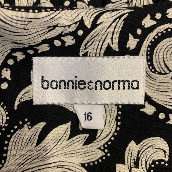 Vintage Midi Dress Size 16 Bonnie Norma Pockets Fitted Waist Black White Baroque - Picture 5 of 5